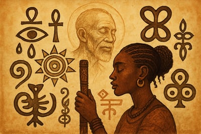Illustration of traditional African spiritual symbols and ancestral connection
