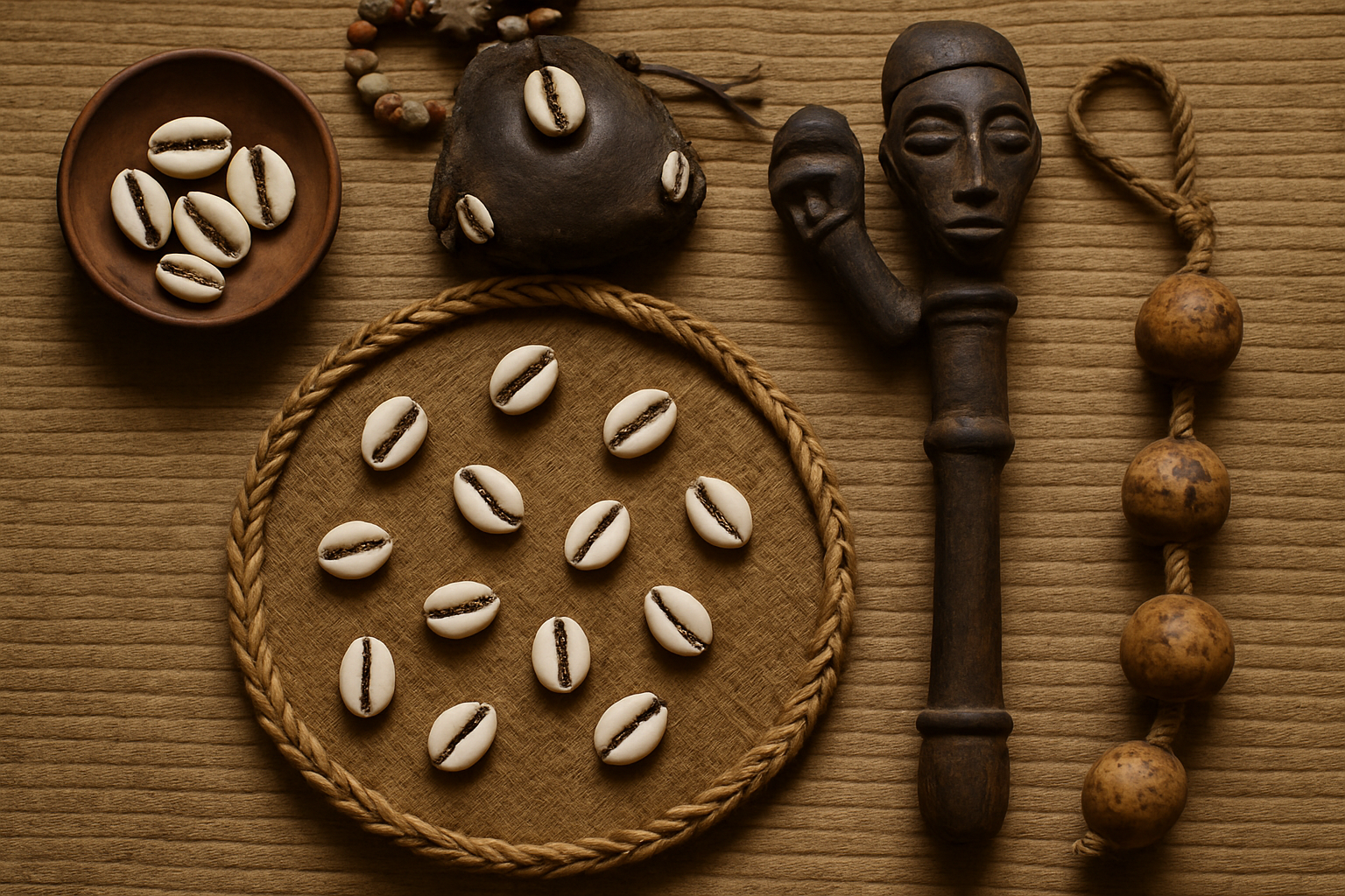 Traditional African divination tools used for spiritual diagnosis.