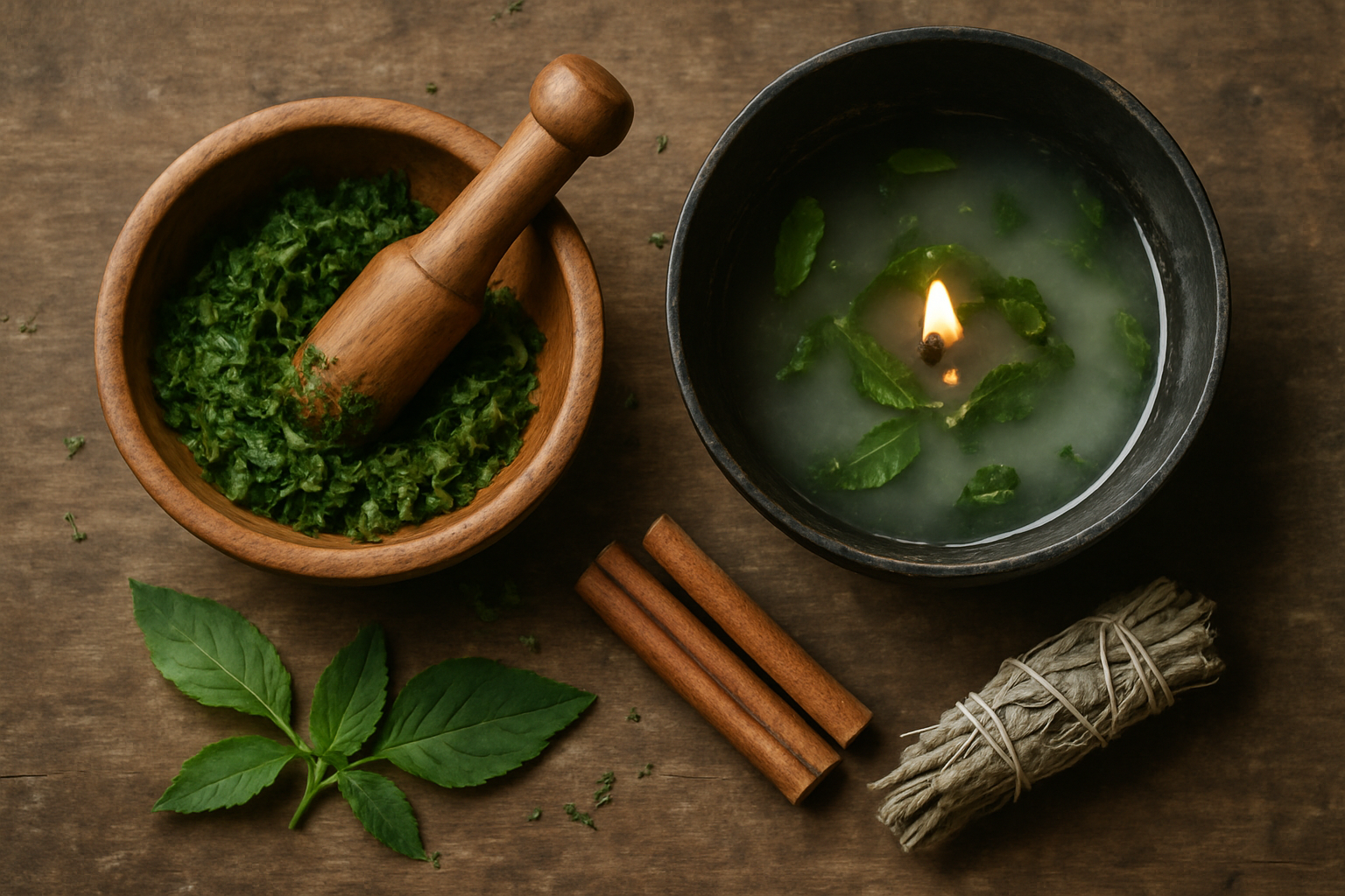 Herbal muthi preparation and ritual cleansing bowl